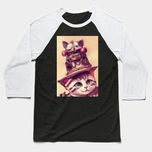 Cute Cat with steampunk hat Baseball T-Shirt